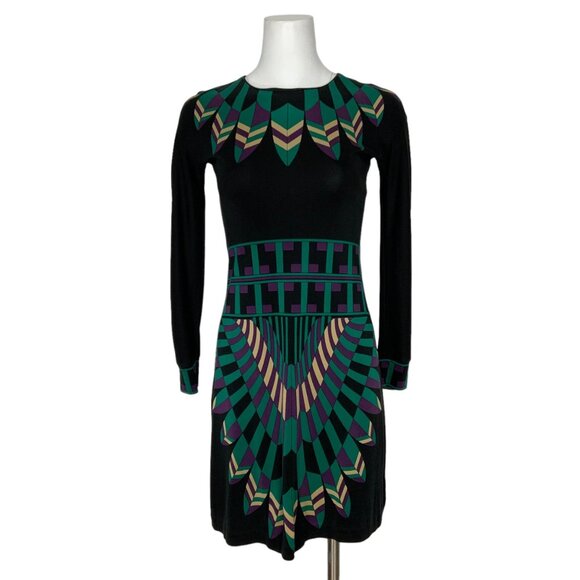 Tory Burch Silk Dress XS Black Design Long Sleeve Mini A-Line Business Casual - Picture 1 of 12